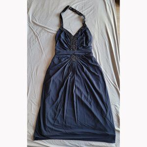 NWOT BCBGMaxAzria Navy Beaded Sequins Halter Evening Dress